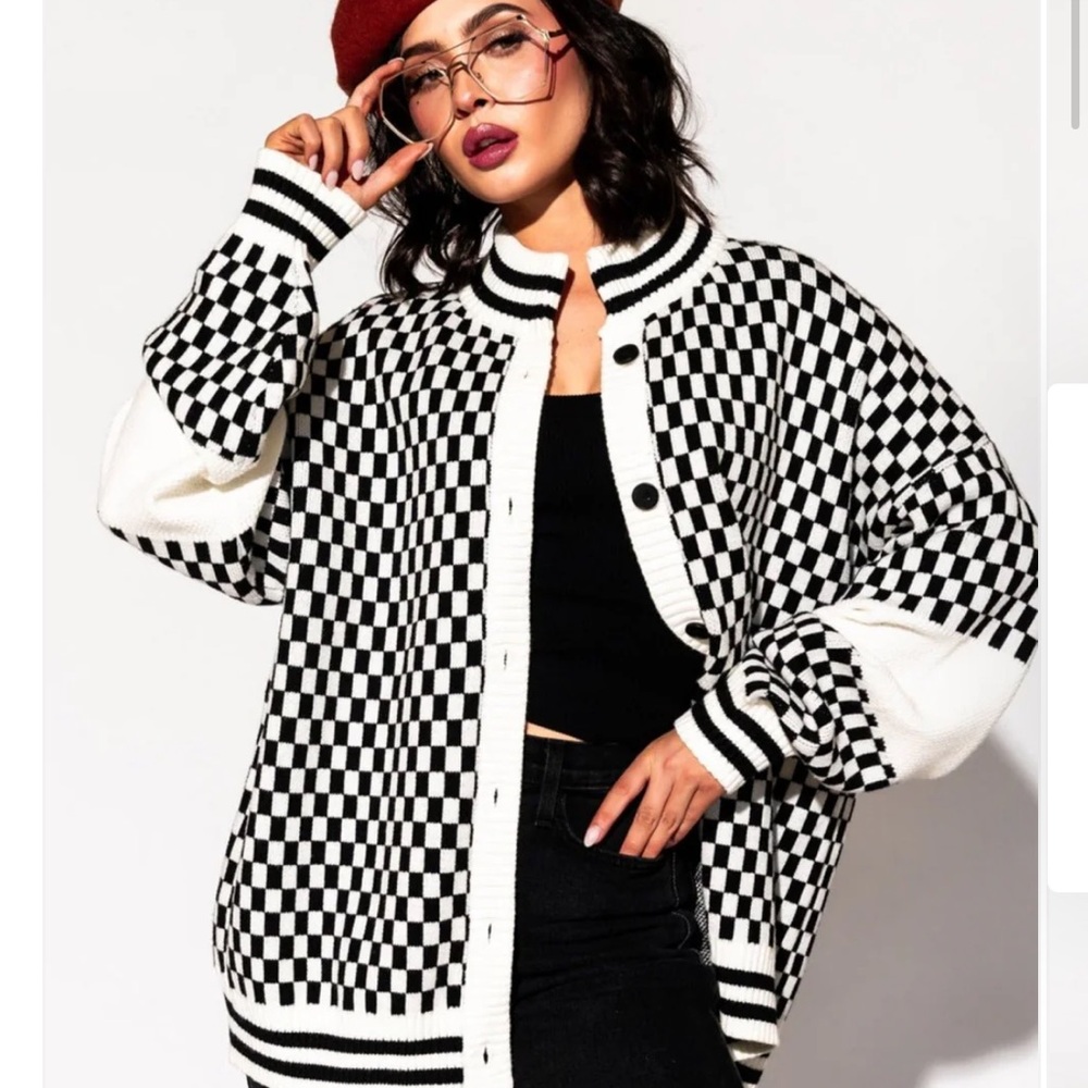 Dressed in LALA Black and White Checkered sweater